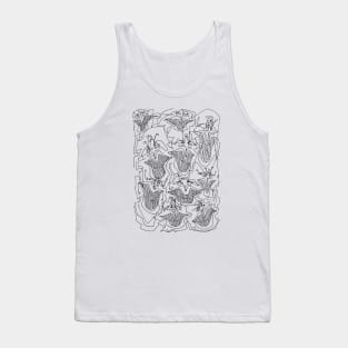 #1 - Limp Faces Psychedelic Line Ink Drawing with Art Style Tank Top